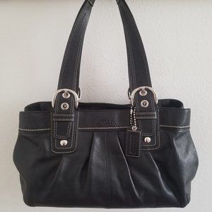 Coach Black Leather Soho Pleated Tote Shoulder Bag